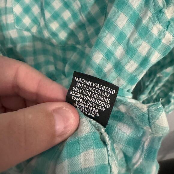 Relativity Roll Tab Sleeve Button Down Gingham Top Size Medium - Picture 6 of 7